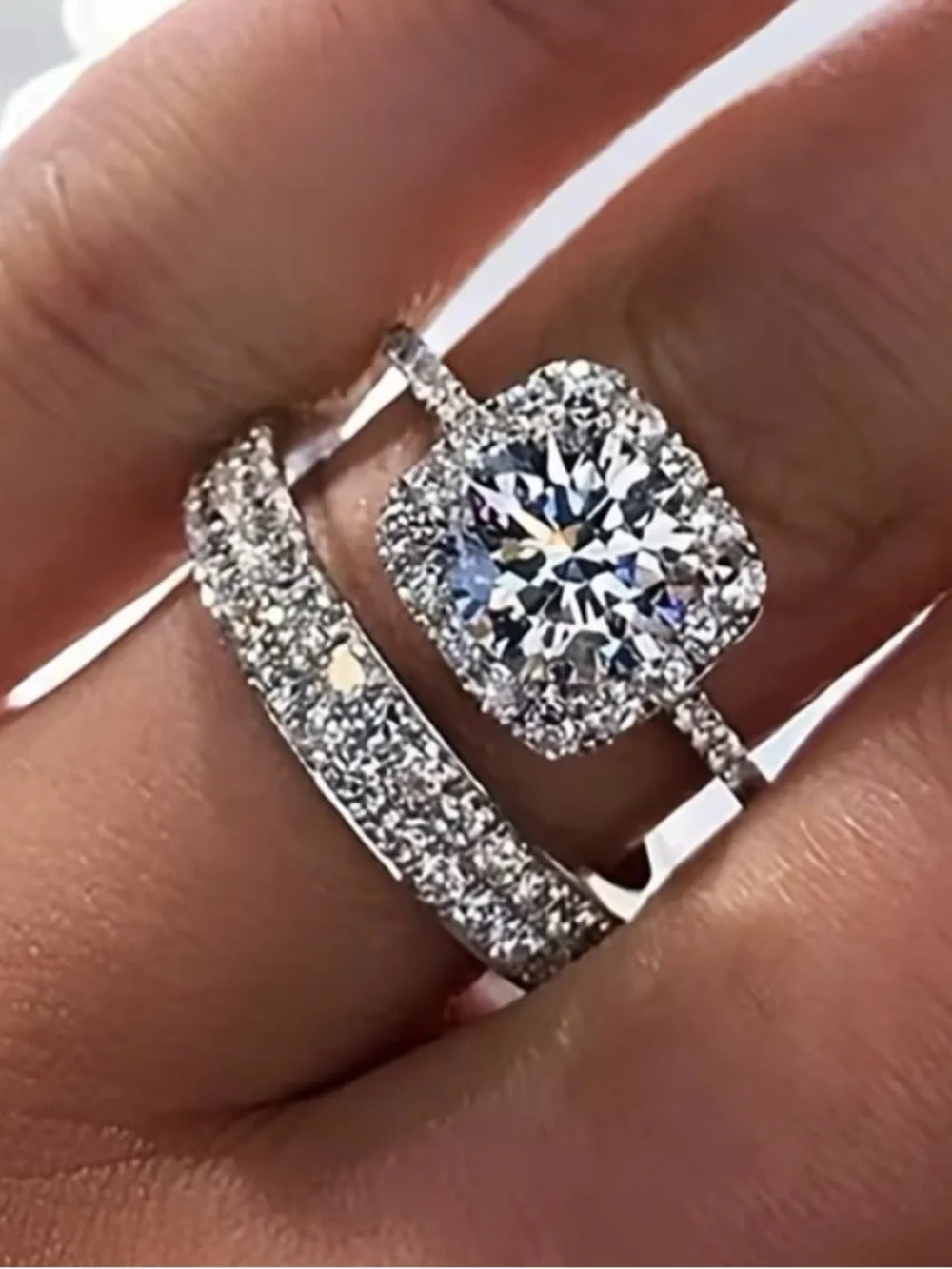 NWOT-Elegant Women’s Size 9 Micro-Inset Princess Cut Cubic Zirconia 2-Ring Set